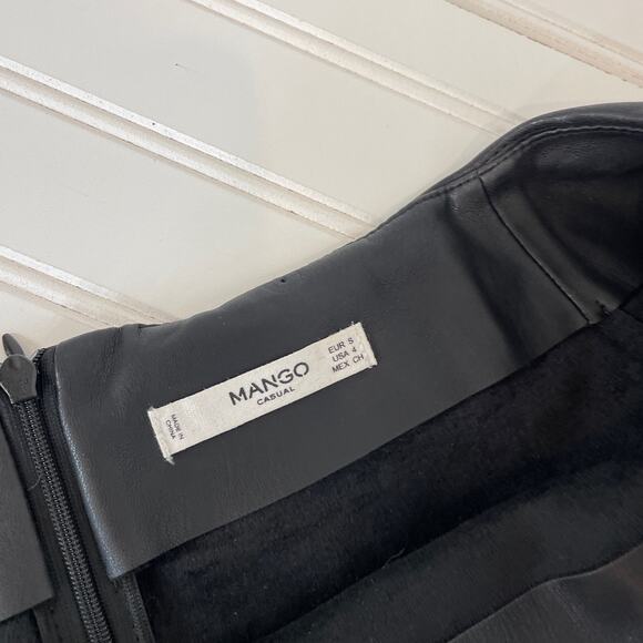 Mango Black Vegan Leather Off the Shoulder Ruffle Mini Bodycon Dress Size S - Picture 5 of 9